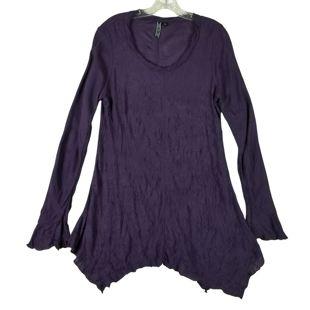 Sno Skins Tunic Top Womens Large Purple Crinkle Ruffle Sharkbite Hem 91121